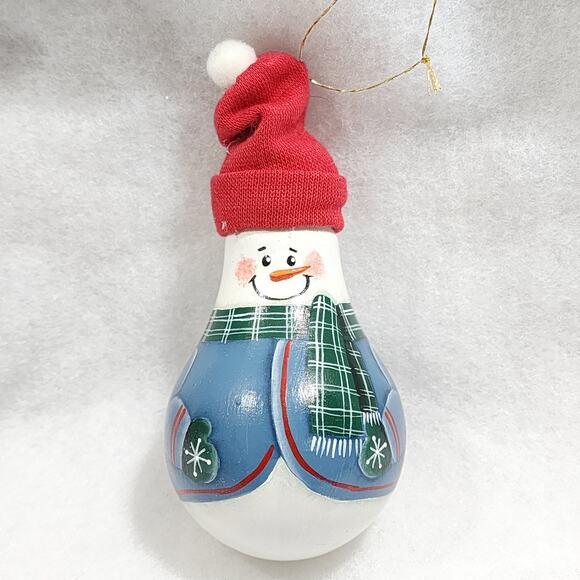 Cute Handpainted SNOWMAN Stocking Cap Light Bulb Christmas Ornament Signed Pasla - Picture 1 of 5